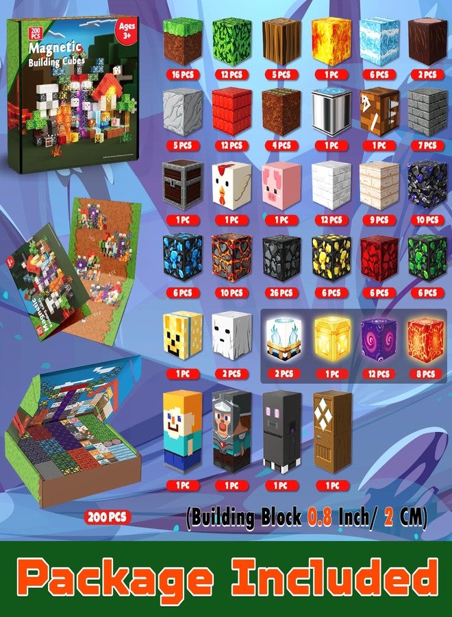 GraceDuck 200 PCS Magnetic Blocks with Light Up Blocks - Magnetic Building Blocks, Magnetic Construction Cube Toys, STEM Sensory Learning Toys, Christmas Birthday Gifts for Toddlers Boys and Girls Age 3+ - Image 2